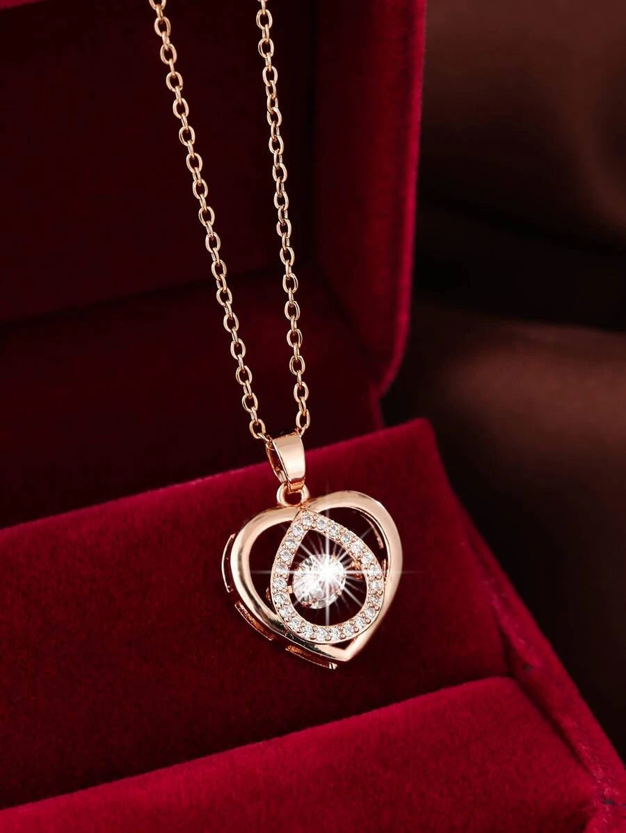 Dancing Heart Elegant American Diamond necklace and Rose Gold Pendant locket Gold-plated Stainless Steel Pendant