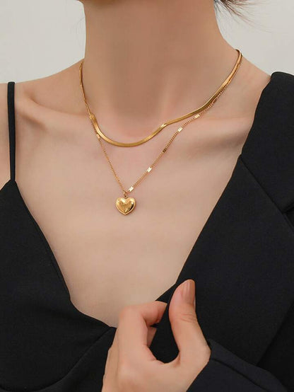 Simple Retro Fashion Love Pendant Double Chain Necklace