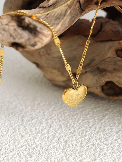 Simple Retro Fashion Love Pendant Double Chain Necklace