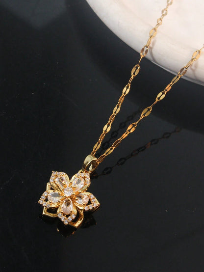 Rotating Flower Pendant Necklace