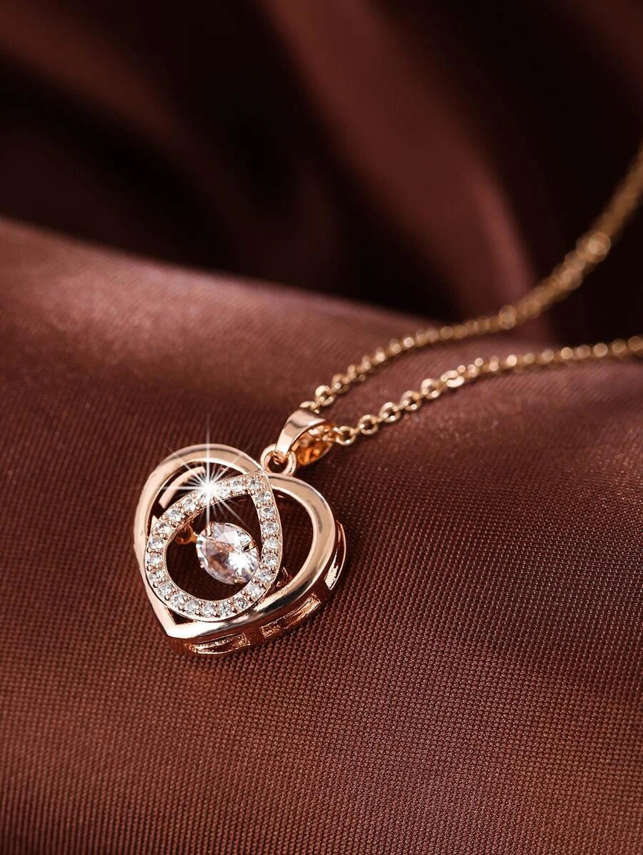 Dancing Heart Elegant American Diamond necklace and Rose Gold Pendant locket Gold-plated Stainless Steel Pendant