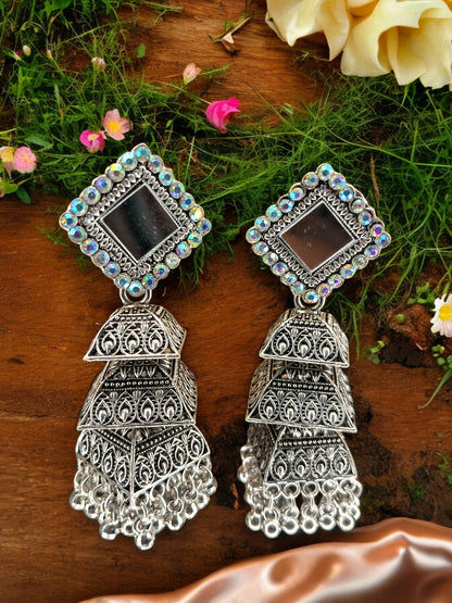 Black Oxidized Mirror Jhumka