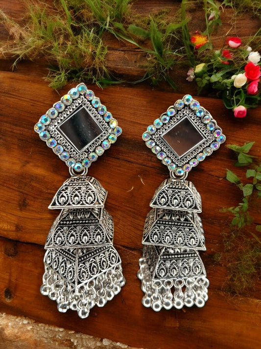 Black Oxidized Mirror Jhumka