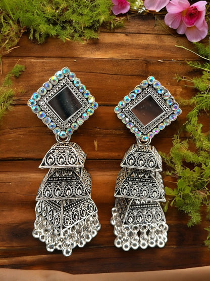 Black Oxidized Mirror Jhumka