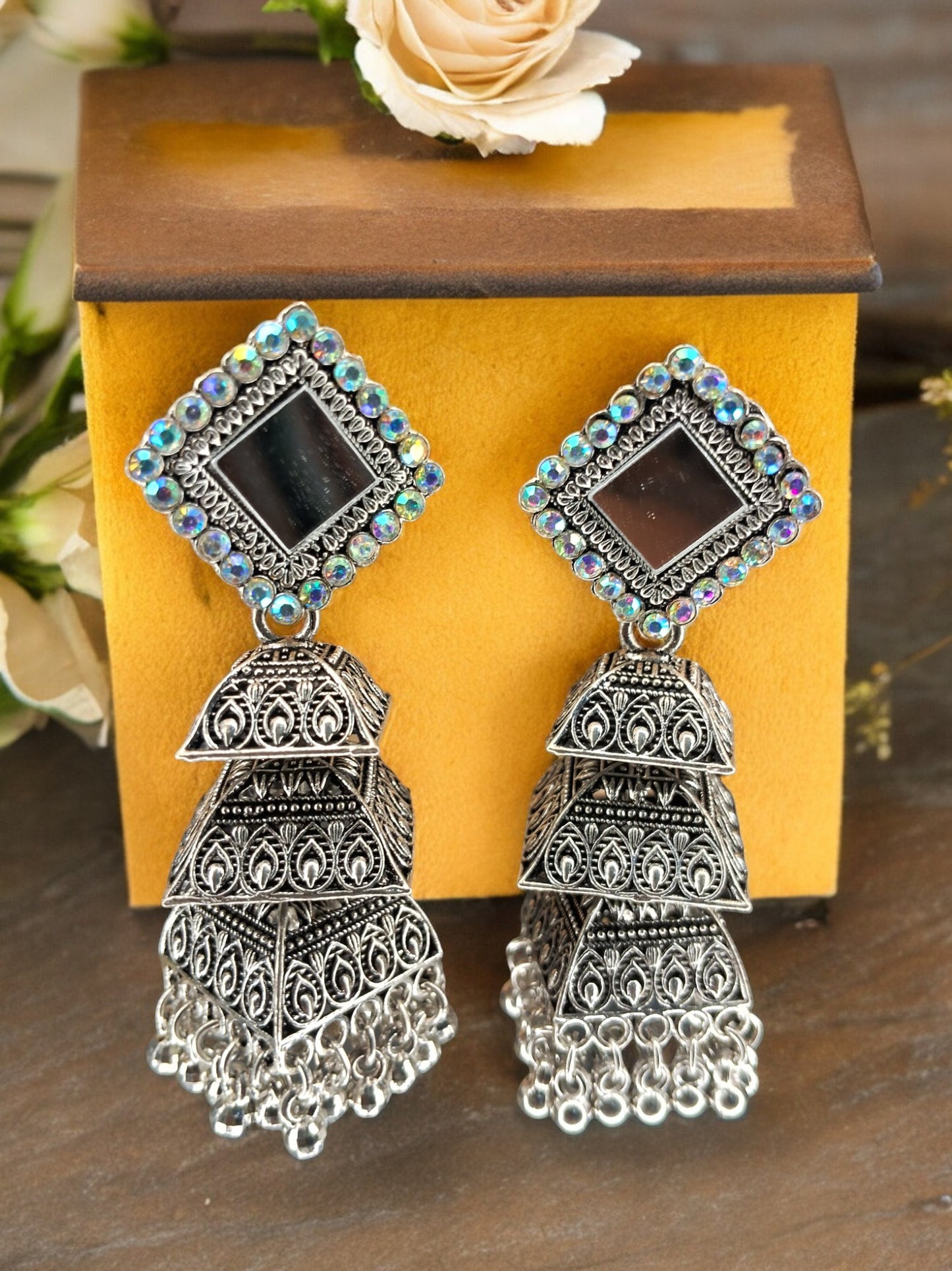 Black Oxidized Mirror Jhumka