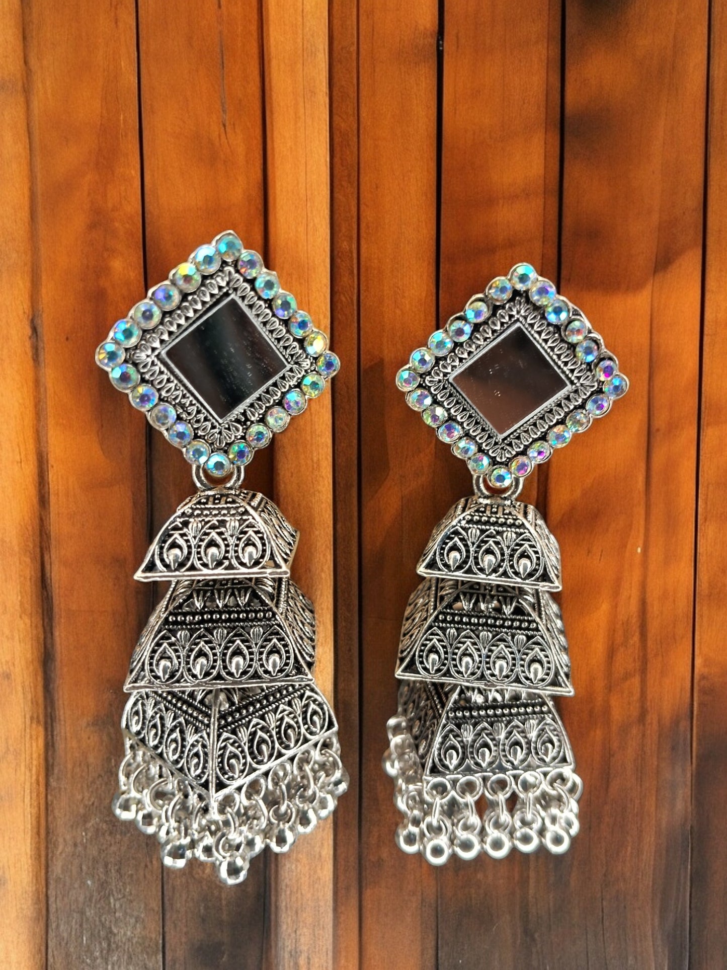 Black Oxidized Mirror Jhumka