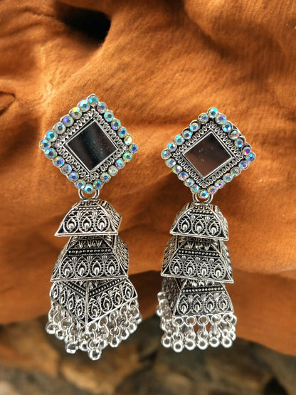 Black Oxidized Mirror Jhumka