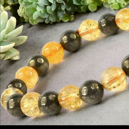 Citrine & Pyrite Abundance Combination Bracelet | Attract Wealth, Success & Manifestation with Powerful Gemstones