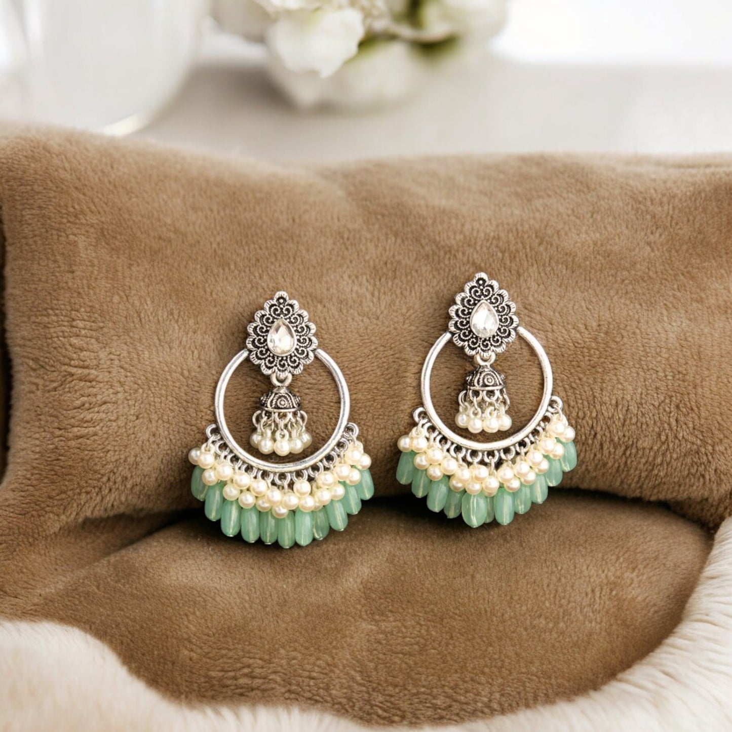 Antique Pearl & Bead Silver Earrings