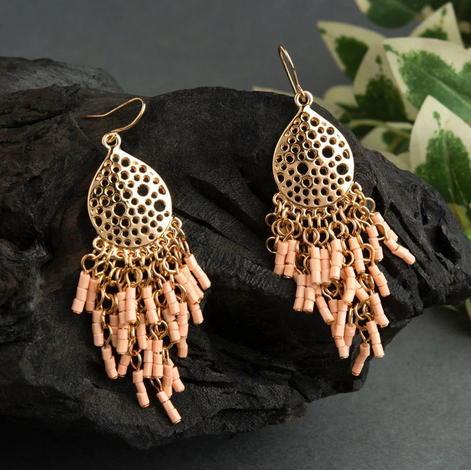 Peach Teardrop Gold Earrings