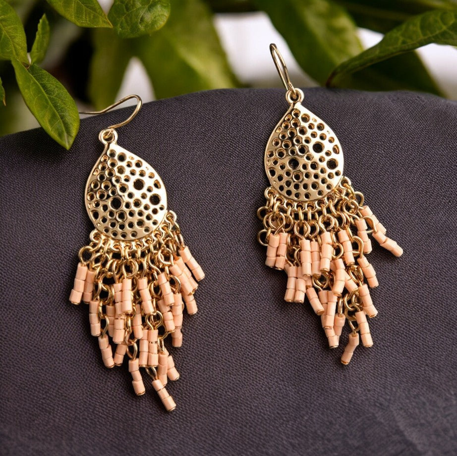 Peach Teardrop Gold Earrings