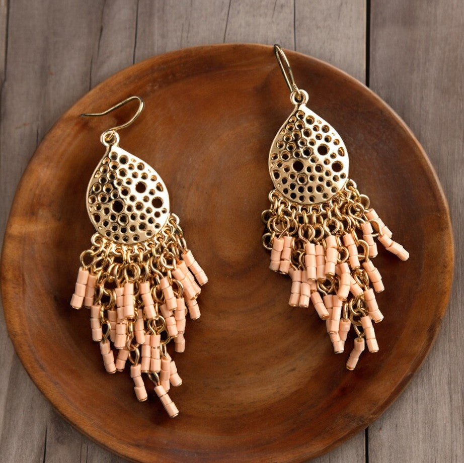 Peach Teardrop Gold Earrings