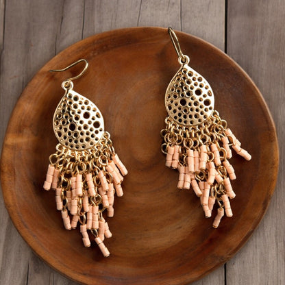 Peach Teardrop Gold Earrings