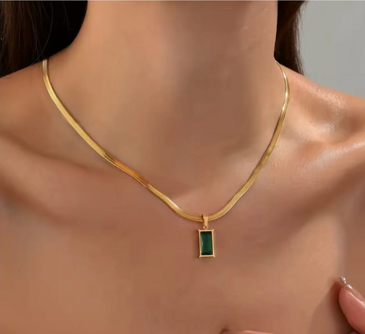 Green Crystal Geometric Necklace