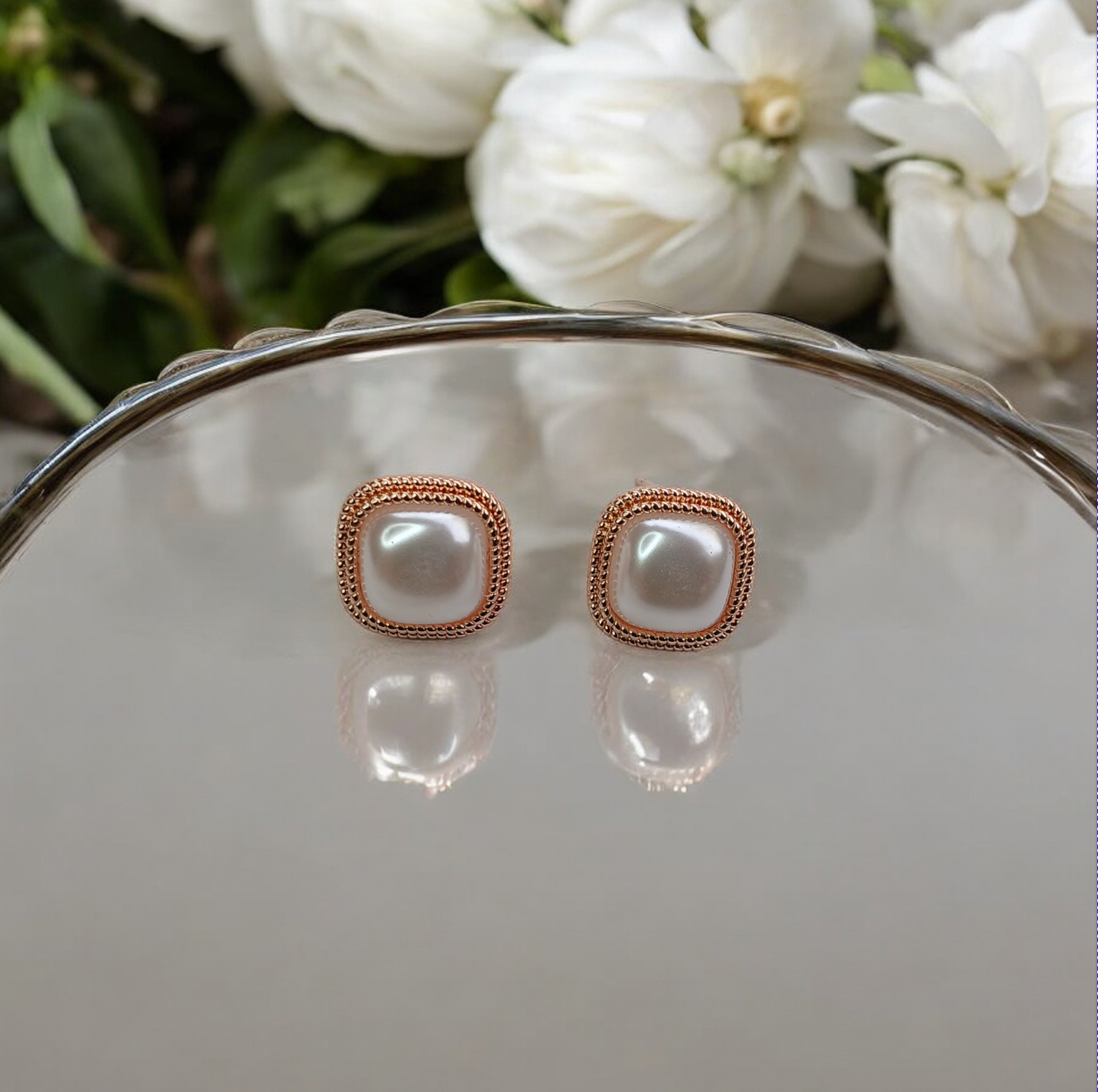 Rose Gold Luster Pearl Studs