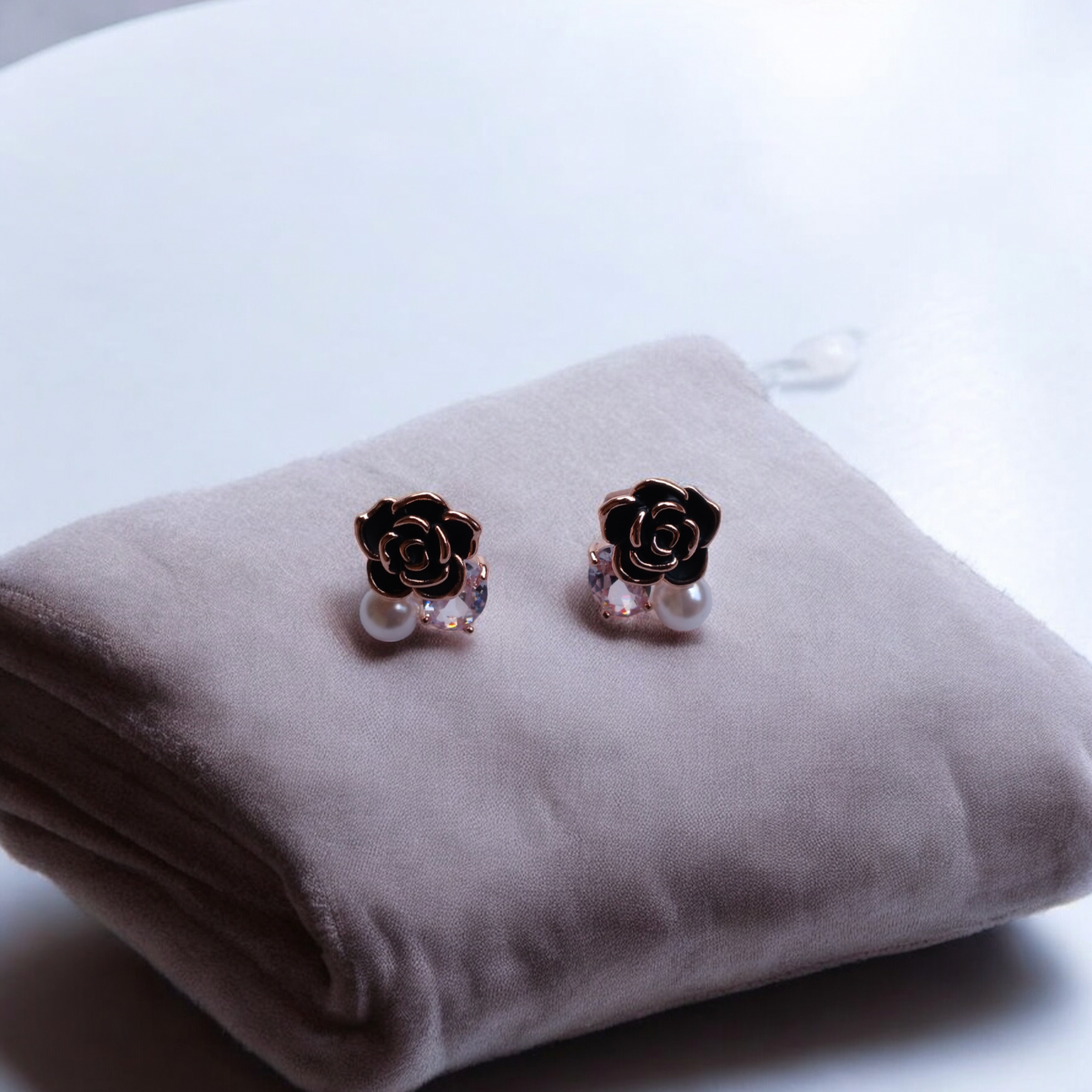 Midnight Bloom Pearl and Diamond Earrings