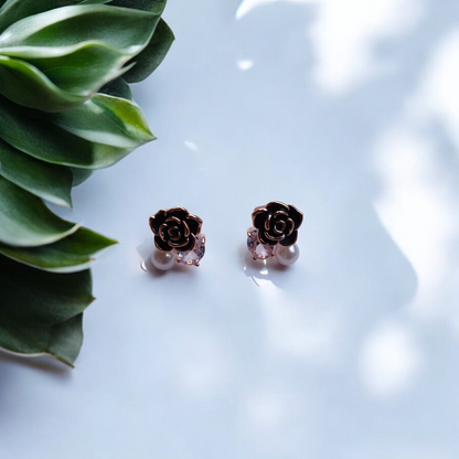 Midnight Bloom Pearl and Diamond Earrings