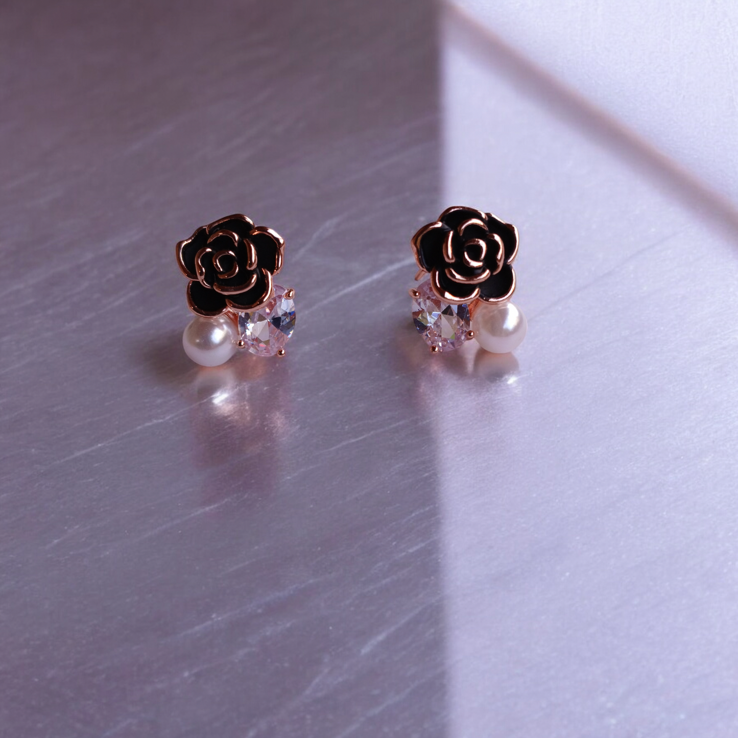 Midnight Bloom Pearl and Diamond Earrings