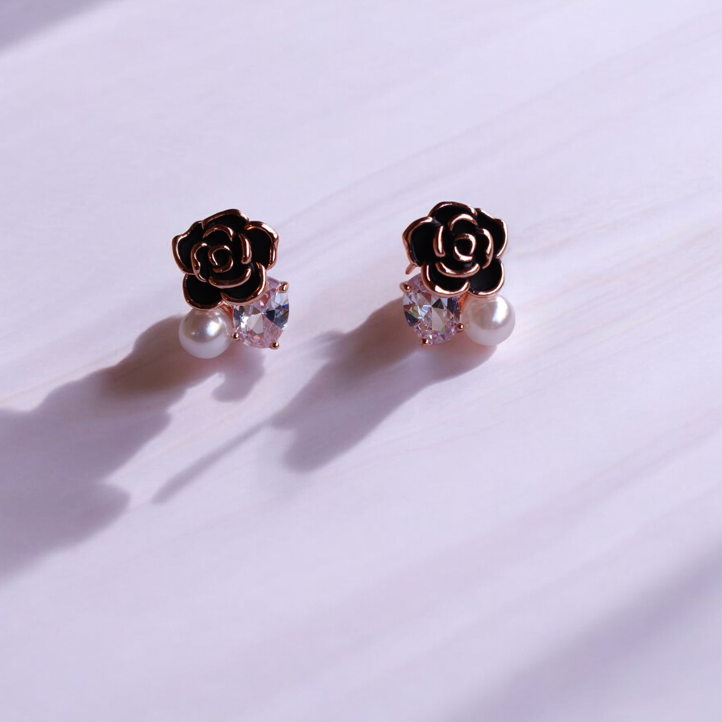 Midnight Bloom Pearl and Diamond Earrings