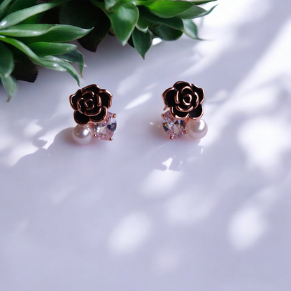 Midnight Bloom Pearl and Diamond Earrings