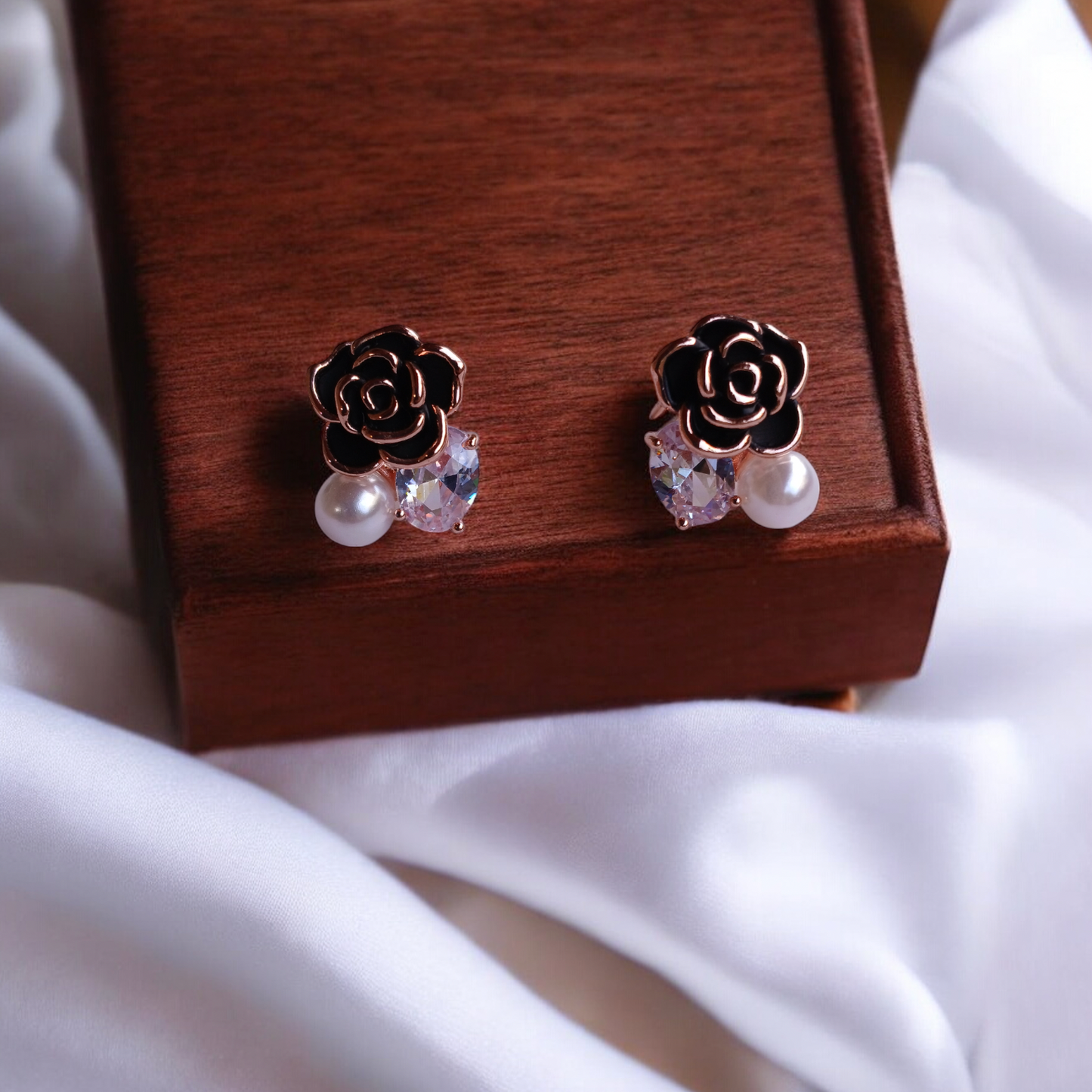 Midnight Bloom Pearl and Diamond Earrings