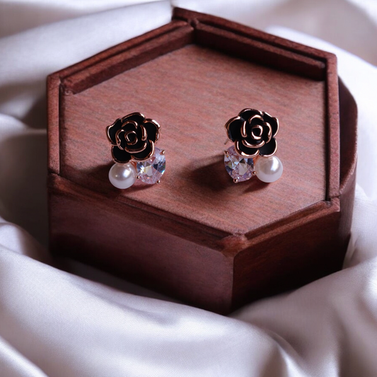 Midnight Bloom Pearl and Diamond Earrings