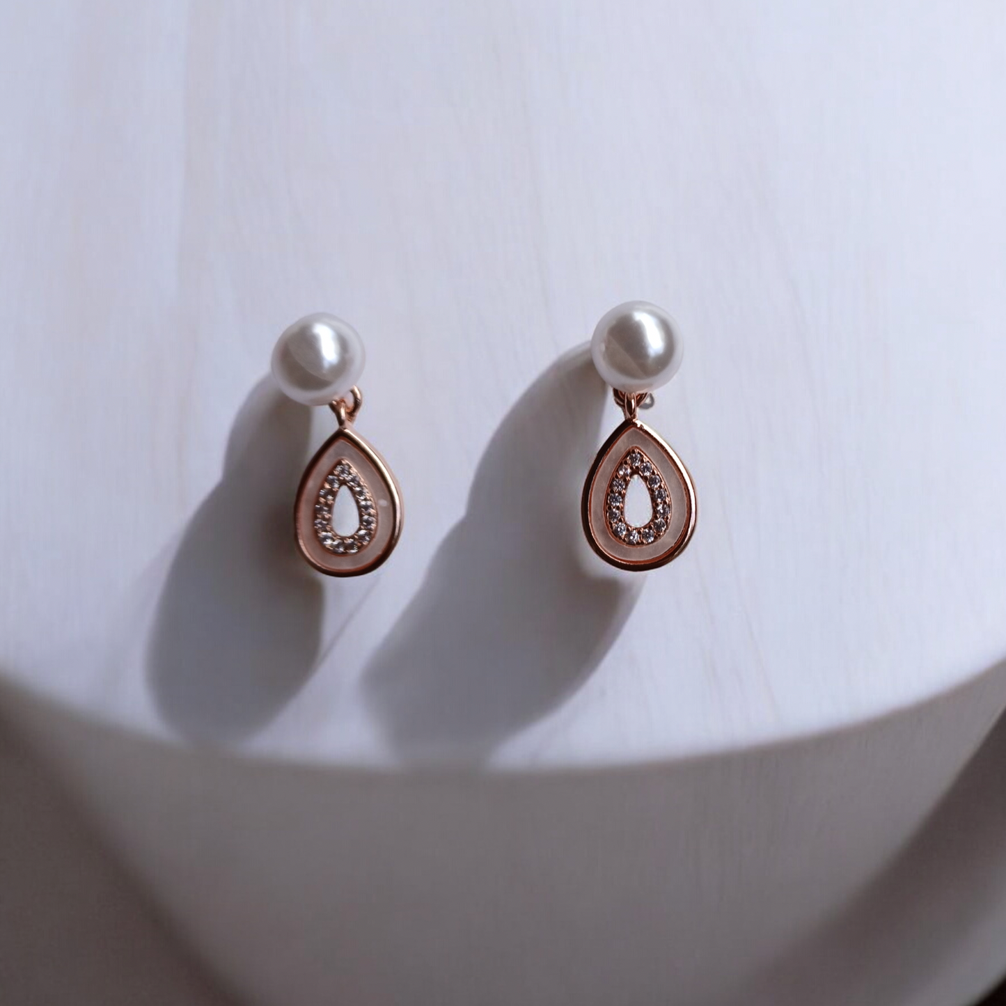 Elegant Almond Pearl Rose Gold Earrings