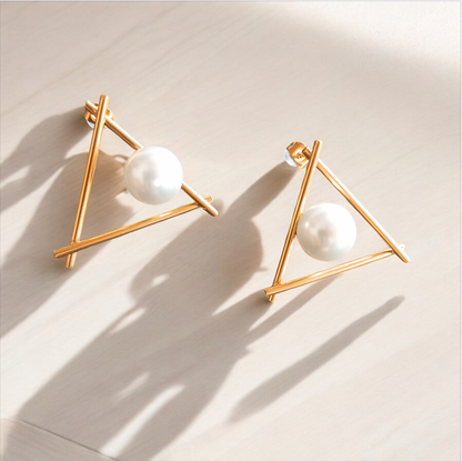 Pearl Triangle Stud Earrings