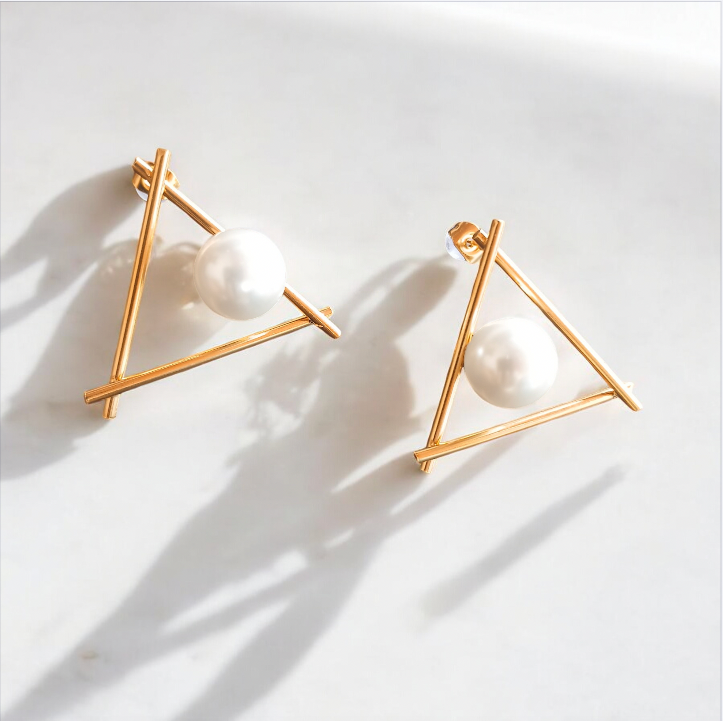 Pearl Triangle Stud Earrings