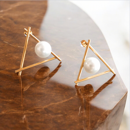 Pearl Triangle Stud Earrings