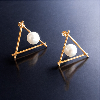 Pearl Triangle Stud Earrings