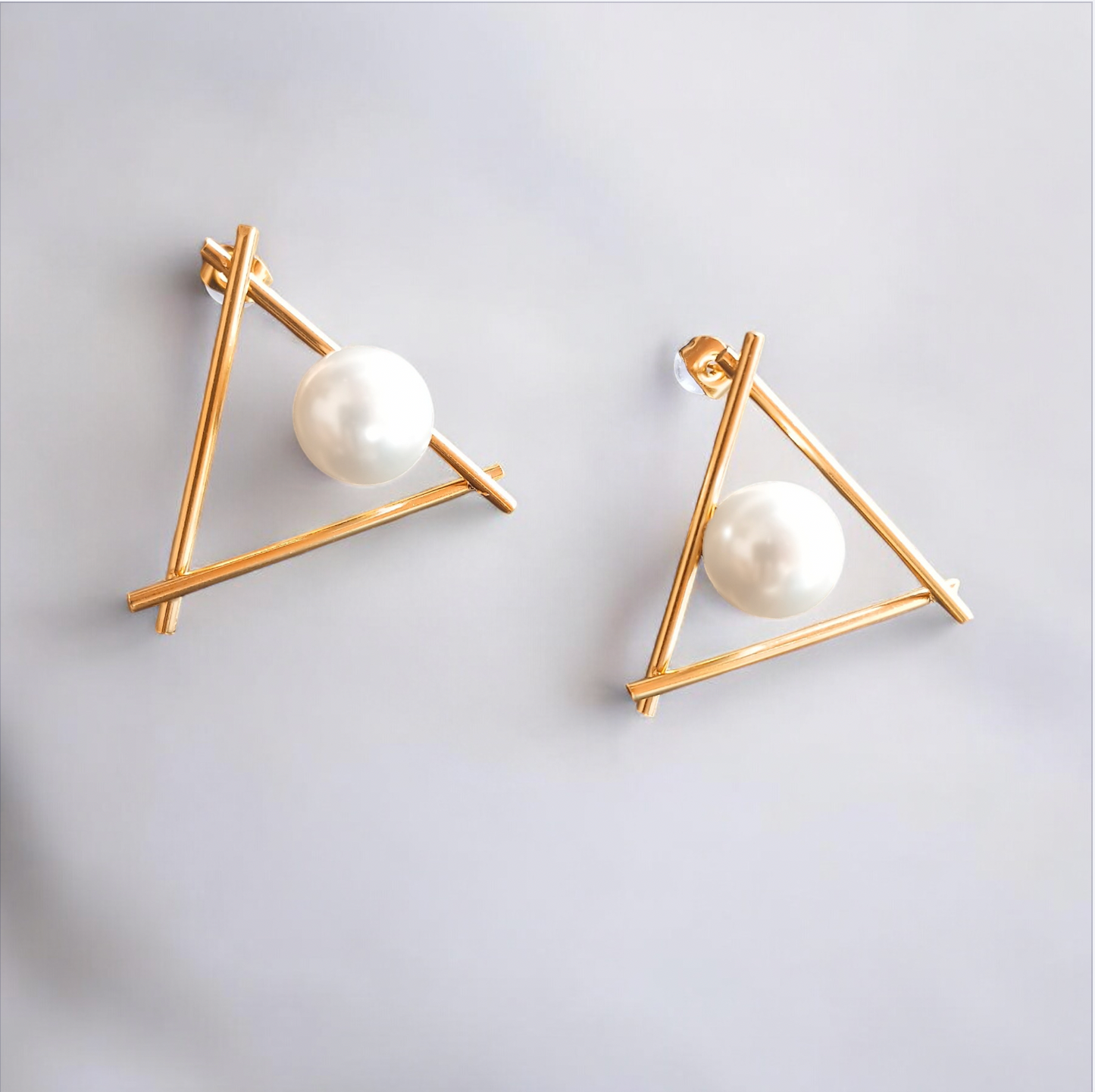 Pearl Triangle Stud Earrings