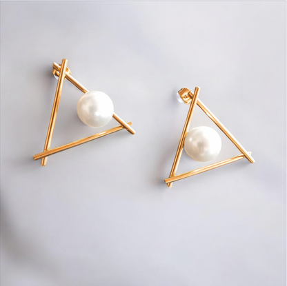 Pearl Triangle Stud Earrings