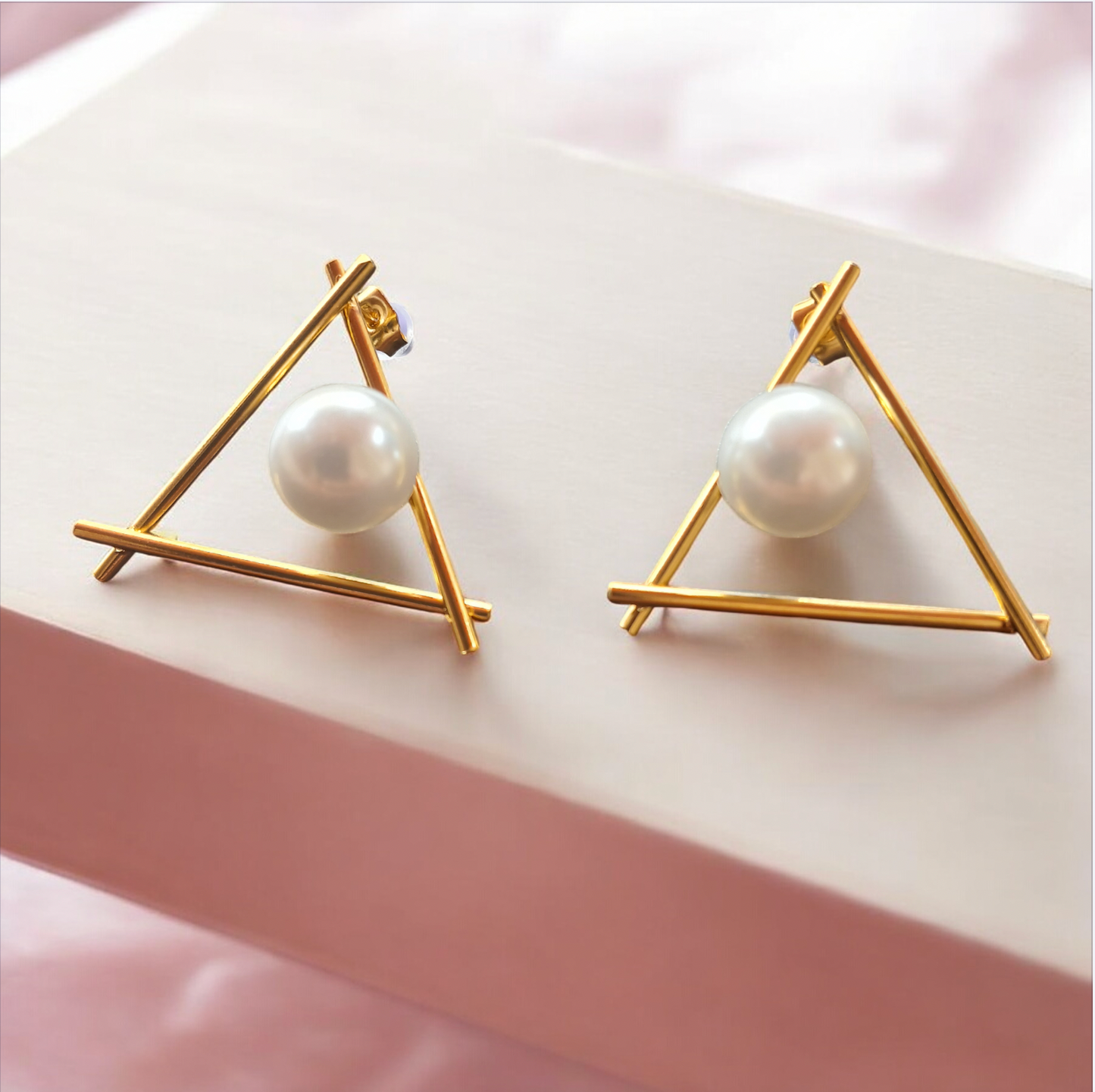 Pearl Triangle Stud Earrings