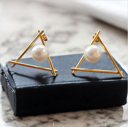 Pearl Triangle Stud Earrings