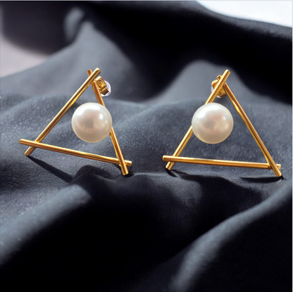 Pearl Triangle Stud Earrings