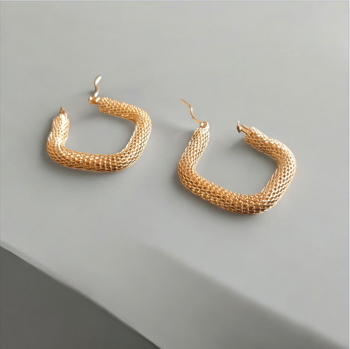 Golden Mesh Square Drop Earrings