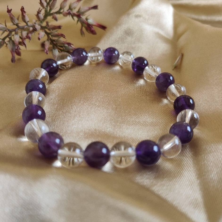 Amethyst & Clear Quartz Power Bracelet | Natural Gemstones for Harmony, Clarity & Style