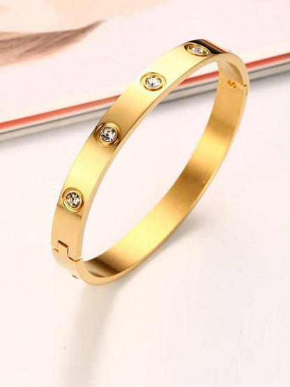 Women Gold-Plated American Diamond Bangle-Style Bracelet