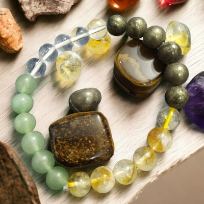 Green Aventurine, Citrine, Pyrite & Clear Quartz | Clarity, Abundance & Luck Bracelet