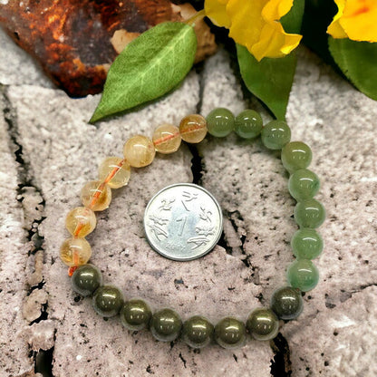 Green Aventurine, Citrine & Pyrite Combination for Abundance & Luck Bracelet | Prosperity & Success Bracelet