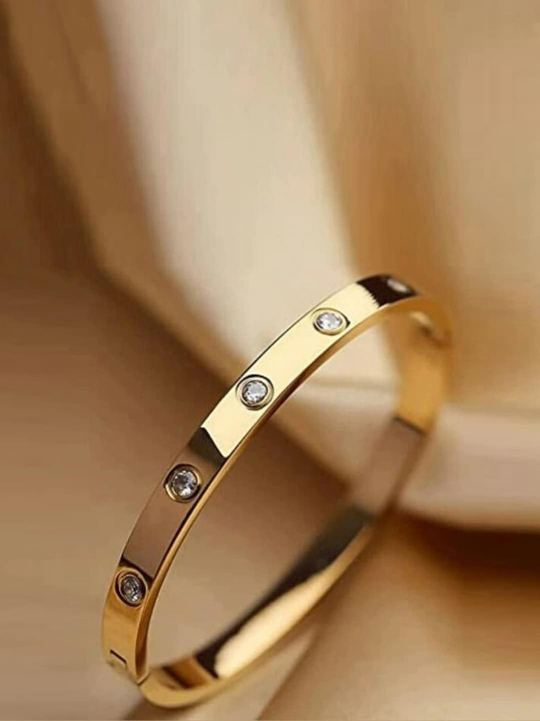 Women Gold-Plated American Diamond Bangle-Style Bracelet