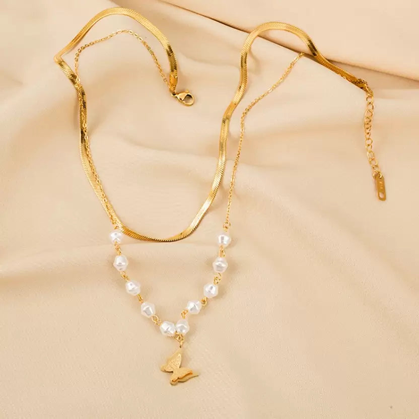 Butterfly Pearl Multilayer Necklace