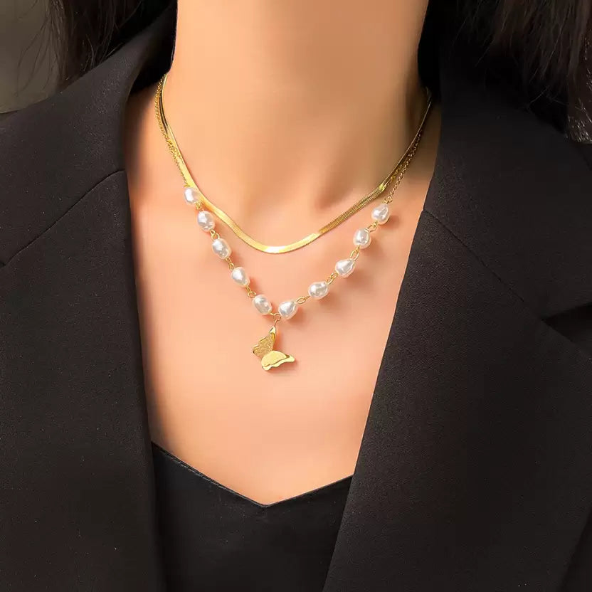 Butterfly Pearl Multilayer Necklace