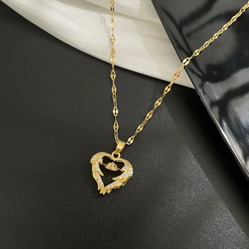 Rhinestone Heart Titanium Necklace