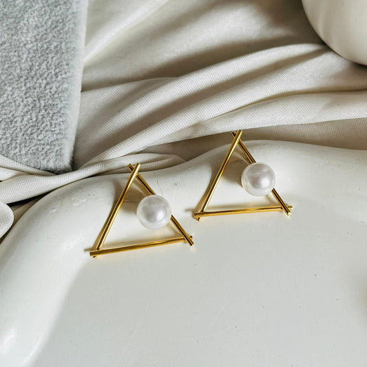 Pearl Triangle Stud Earrings